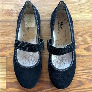 Spring Step Comfort Black Suede Leather Mary Jane Model Aniken Size 39 US 8.5